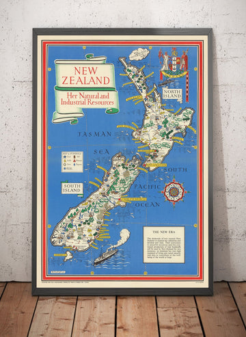 Old Map of New Zealand, 1943 by Max Gill - Colonial British Empire World War 2 Map