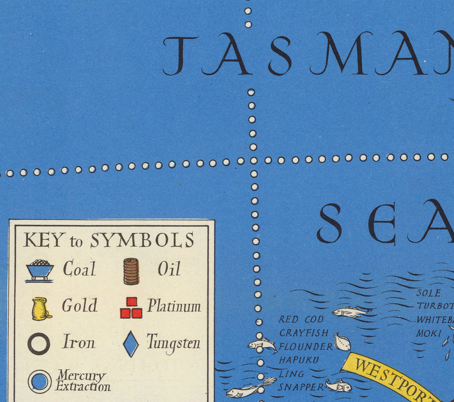 Viejo mapa de Nueva Zelanda, 1943 por Max Gill - Mapa de la Segunda Guerra Mundial del Imperio Británico colonial 2