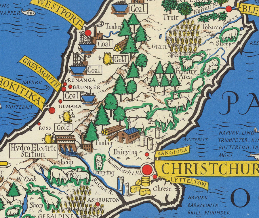 Viejo mapa de Nueva Zelanda, 1943 por Max Gill - Mapa de la Segunda Guerra Mundial del Imperio Británico colonial 2