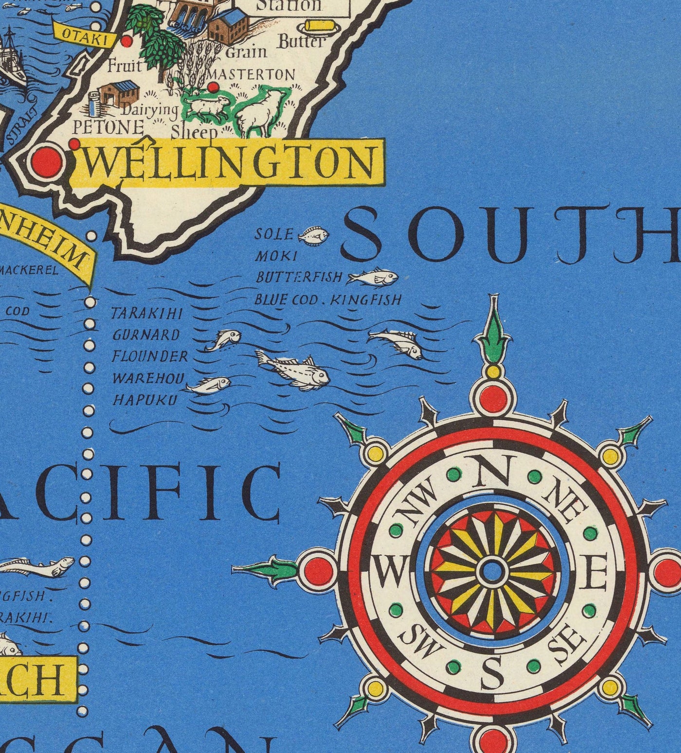 Viejo mapa de Nueva Zelanda, 1943 por Max Gill - Mapa de la Segunda Guerra Mundial del Imperio Británico colonial 2