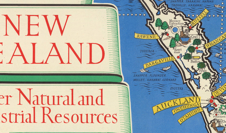 Viejo mapa de Nueva Zelanda, 1943 por Max Gill - Mapa de la Segunda Guerra Mundial del Imperio Británico colonial 2