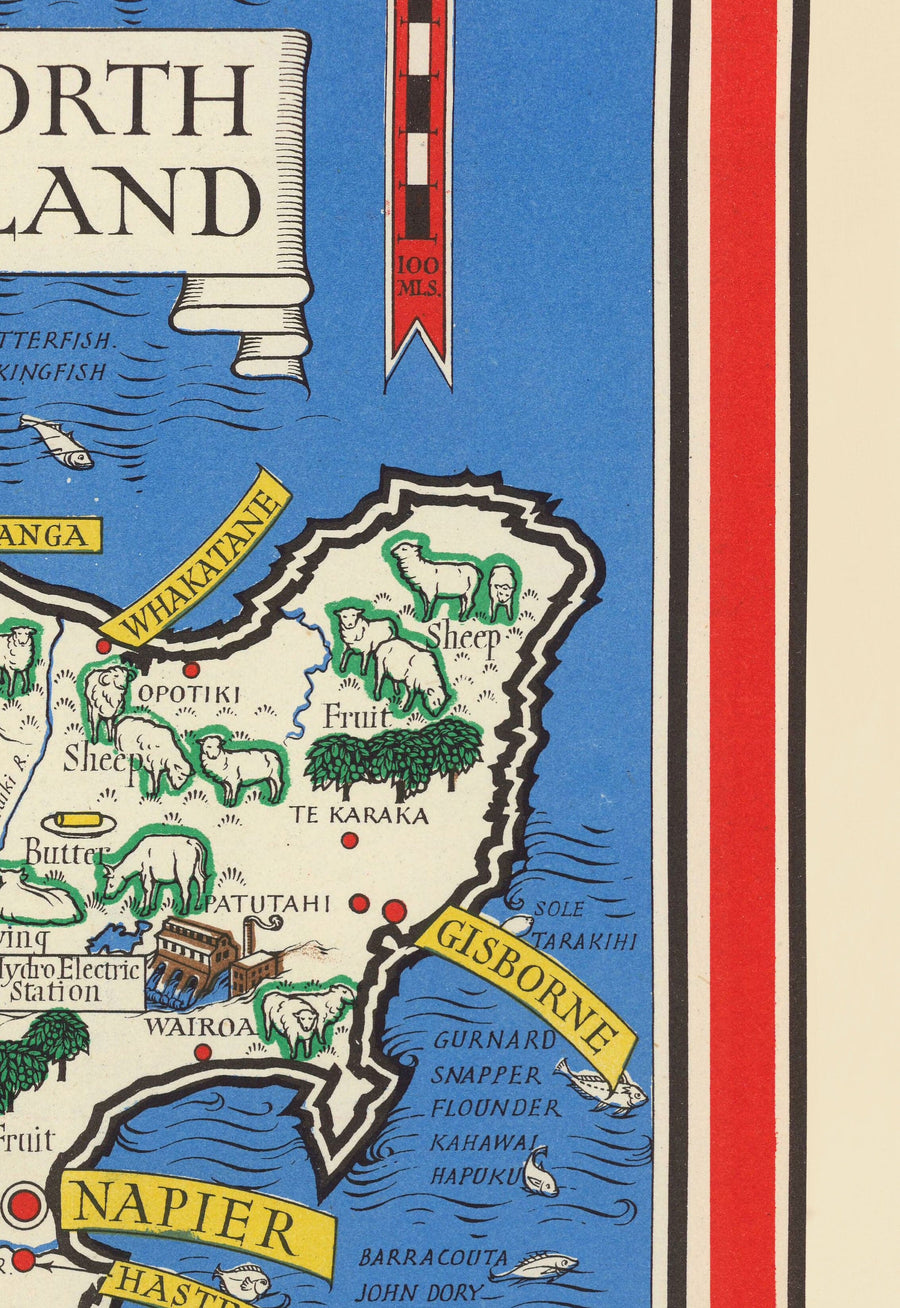 Viejo mapa de Nueva Zelanda, 1943 por Max Gill - Mapa de la Segunda Guerra Mundial del Imperio Británico colonial 2