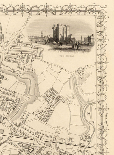 Old Map of Newcastle & Gateshead in 1851 by Tallis & Rapkin