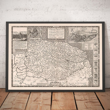 Viejo mapa de Norfolk, 1611 de John Speed ​​- Norwich, Great Yarmouth, King&