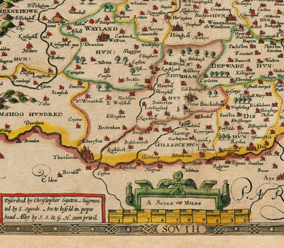 Viejo mapa de Norfolk, 1611 de John Speed ​​- Norwich, Great Yarmouth, King's Lynn, Thetford