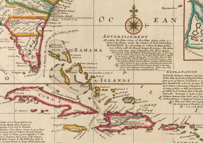 Mapa antiguo de North America, 1720 por Herman Moll - USA, Canadá, México - Atlas colonial francés, español e inglés