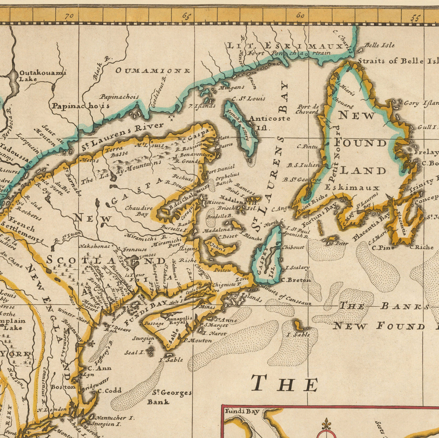 Alte Karte von Nordamerika, 1720 von Herman Moll - USA, Kanada, Mexiko - Französisch, Spanisch & English Colonial Atlas