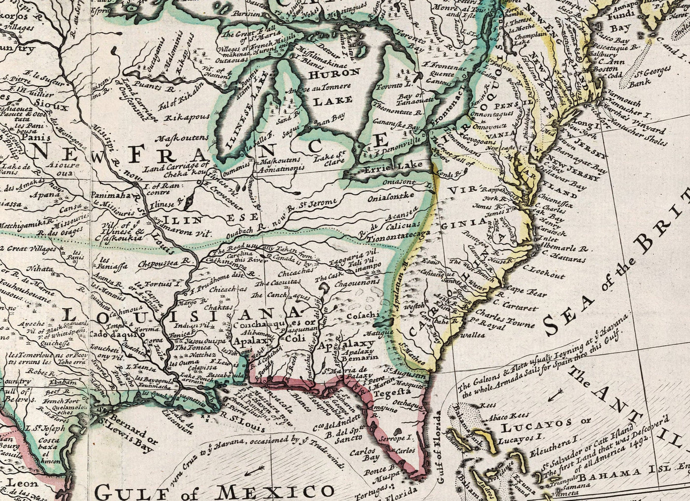 Alte Karte von Nordamerika, 1719 von Herman Moll - USA, Kanada, Mexiko, Karibik, Latein, Atlantik, Pazifik - The 'Codfish Map'