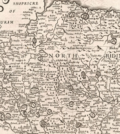 Mapa antiguo North and East Yorkshire, 1611 de John Speed ​​- Hull, York, Middlesbrough, Harrogate