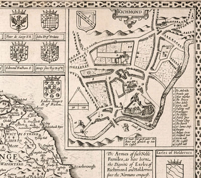 Alte Karte Nord- und East Yorkshire, 1611 von John Speed ​​- Rumpf, York, Middlesbrough, Harrogate
