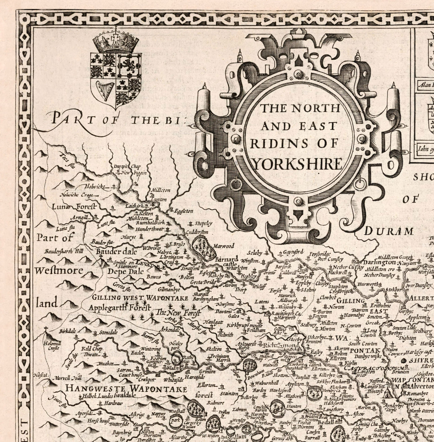 Alte Karte Nord- und East Yorkshire, 1611 von John Speed ​​- Rumpf, York, Middlesbrough, Harrogate