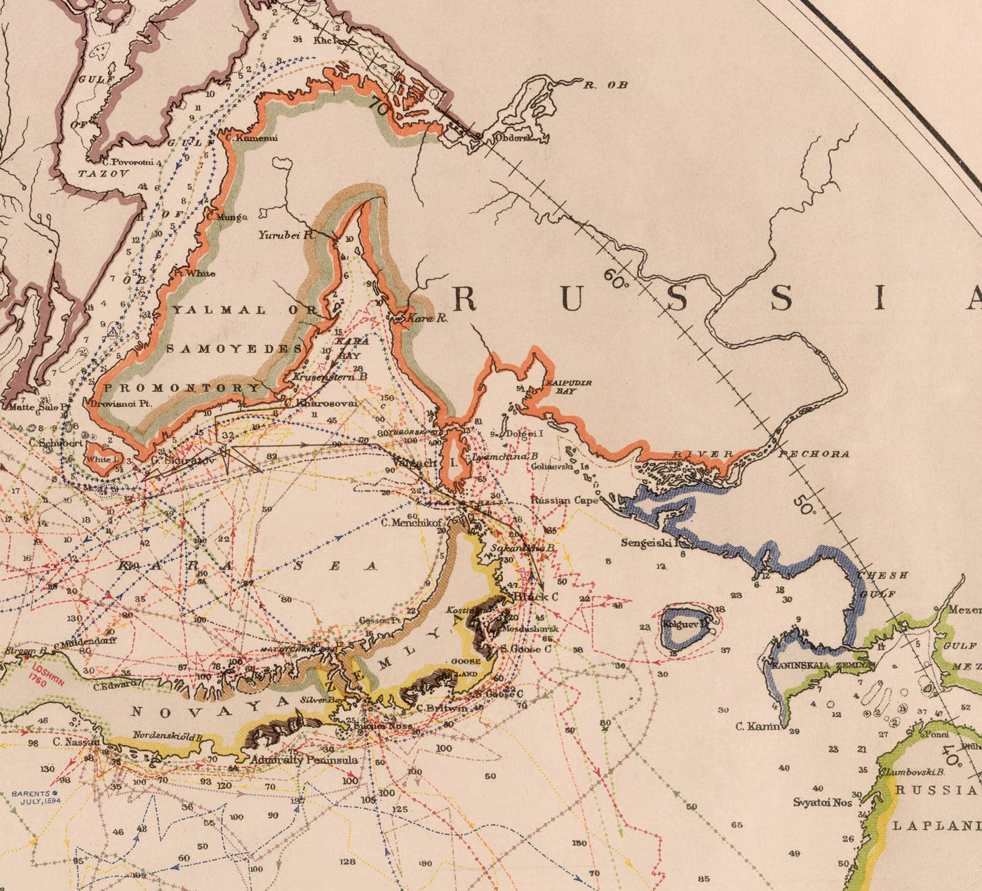 Mapa de exploración Old North Pole, 1896 por US Navy - Atlas Explorer Map of the Arctic Circle