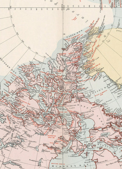 Old North Pole Map, 1904 by Edward Stanford - Vintage Atlas Explorer Map of the Arctic Circle