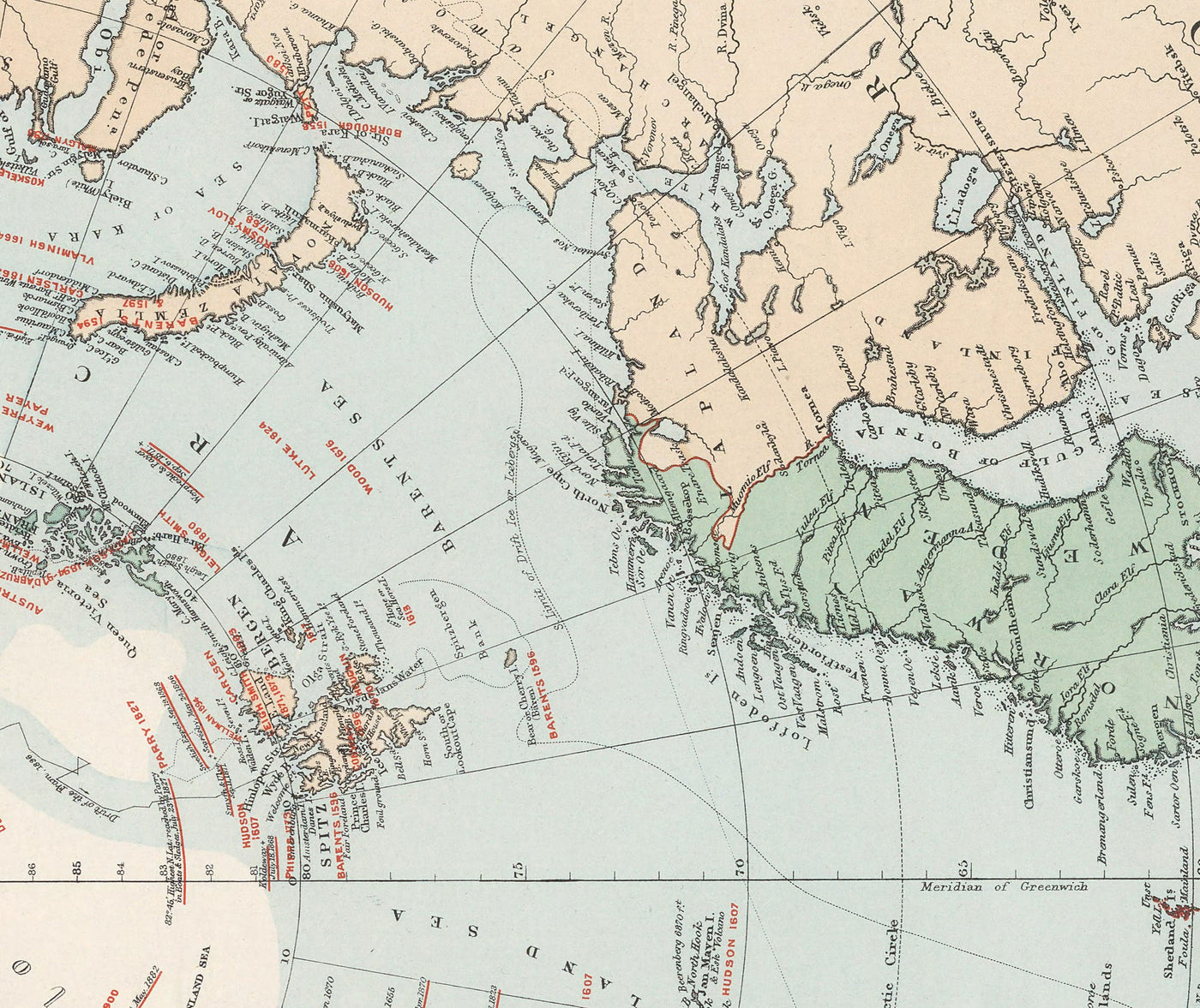 Old North Pole Map, 1904 by Edward Stanford - Vintage Atlas Explorer Map of the Arctic Circle