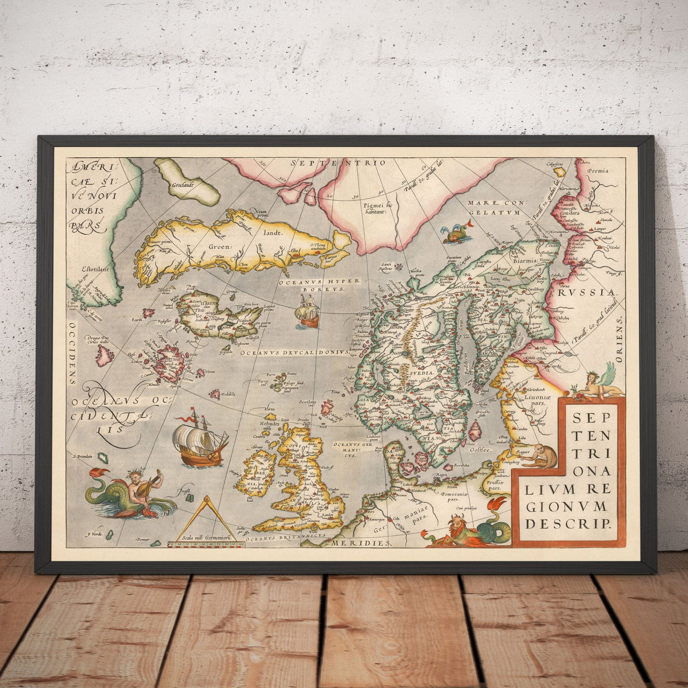 Alte Karte von Nordsee und Atlantik, 1575 mit mythischen Frisland von Abraham Ortelius - Skandinavien, britische Inseln, Island, Grönland