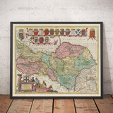 Old Map of North Yorkshire, 1665 by Joan Blaeu - York, Middlesbrough, Scarborough, Whitby, Malton, Pickering, Richmond