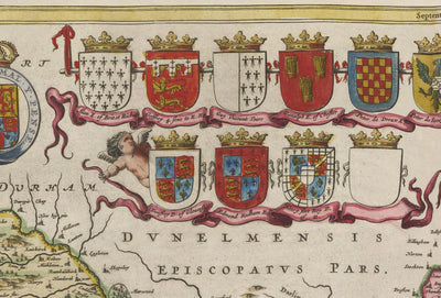 Mapa antiguo de North Yorkshire, 1665 de Joan Blaeu - York, Middlesbrough, Scarborough, Whitby, Malton, Pickering, Richmond