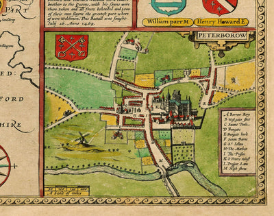 Alte Karte von Northamptonshire, 1611 von John Speed ​​- Northampton, Kettering, Peterborough