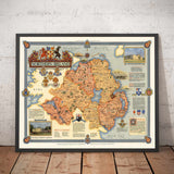 Mappa Antica dell'Irlanda del Nord, Ulster di Ernest Clegg, 1947 - Eire, Antrim, Belfast, Londonderry, Lough Neagh, Down 