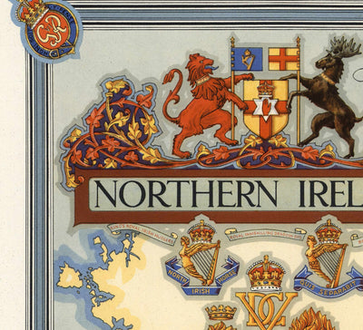 Viejo mapa de Irlanda del Norte, Ulster por Ernest CLEGG, 1947 - Eire, Antrim, Belfast, Londonderry, Lough Neagh, abajo