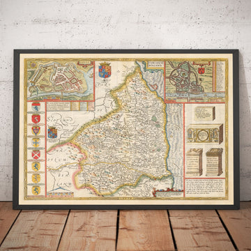 Antica mappa del Northumberland nel 1611 di John Speed - Newcastle, Gateshead, Muro di Adriano, Tyne e Wear 