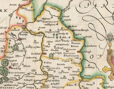 Alte Karte von Nottinghamshire, 1611 von John Speed ​​- Nottingham, Mansfield, Newark, Workop