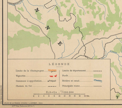 Antiguo mapa de viñedos de Champaña, Francia, 1944 por Louis Larmat - Reims, Epernay, Troyes, Chatau-Thierry, Bar-Sur-Seine