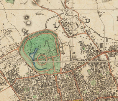 Alte Karte von London und Umgebung im Jahr 1822 von Thompson - Isle of Dogs, Bermondsey, Deptford, Covent Garden, Westminster