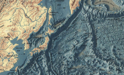 Rare carte ancienne du plancher océanique et du relief terrestre réalisée par l'US Navy en 1976 - Europe, Afrique, Amériques, Antarctique, Australie