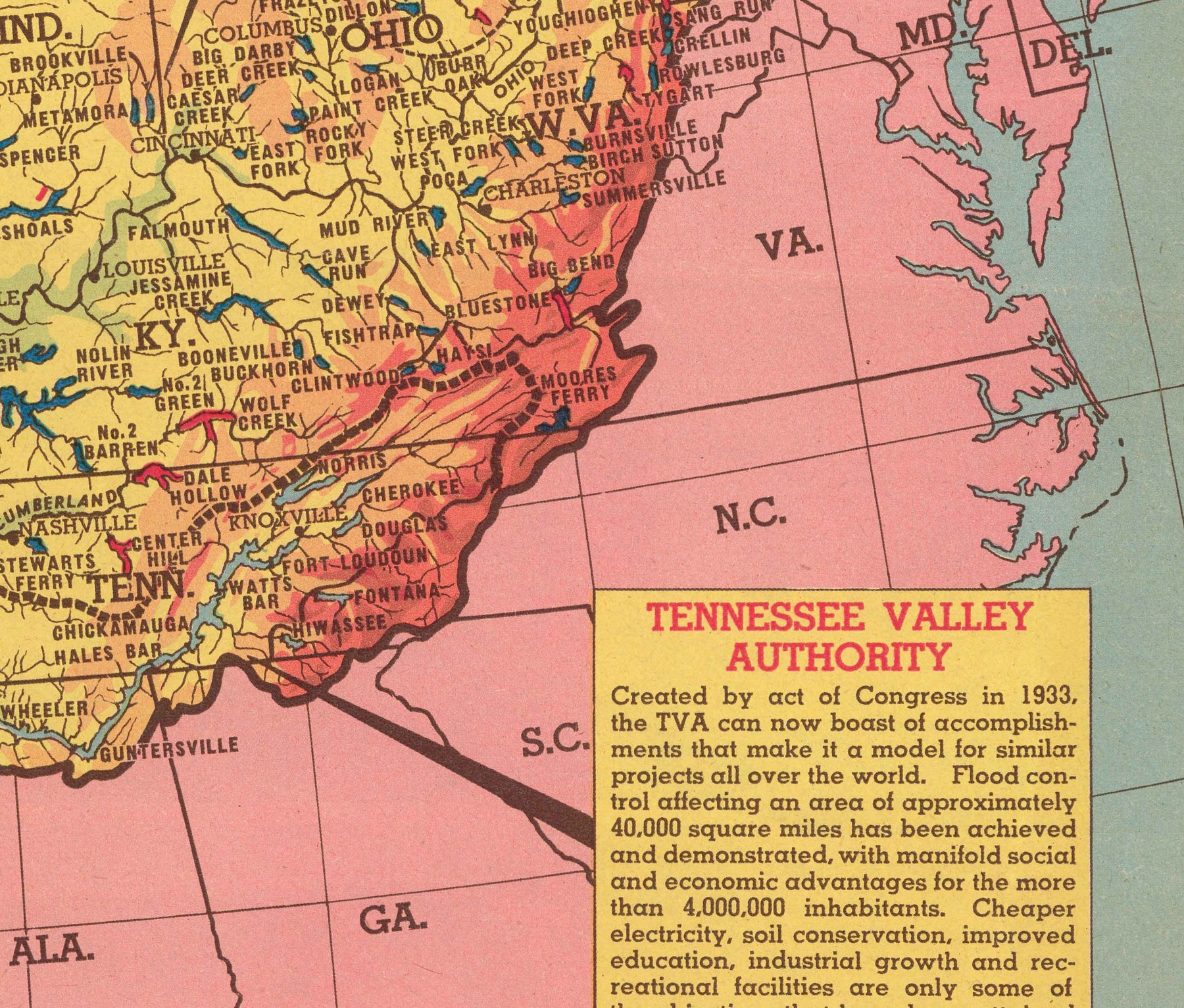 Old Map of Mississippi River Basin, 1945 - "Ole Man River" - Neighbour