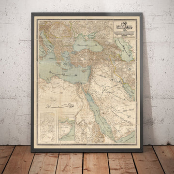 Ancienne carte du Moyen-Orient en script arabe, 1890 - Empire ottoman, Balkans, Péninsule arabique, Mer Noire