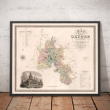 Viejo Mapa de Oxfordshire, 1829 por Greenwood - Oxford, Banbury, Abingdon, Bicester, Universidad