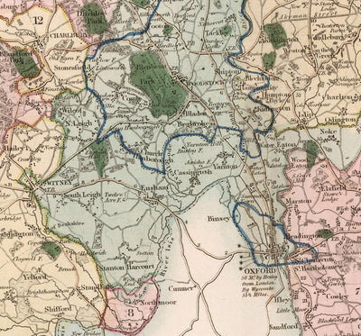 Viejo Mapa de Oxfordshire, 1829 por Greenwood - Oxford, Banbury, Abingdon, Bicester, Universidad