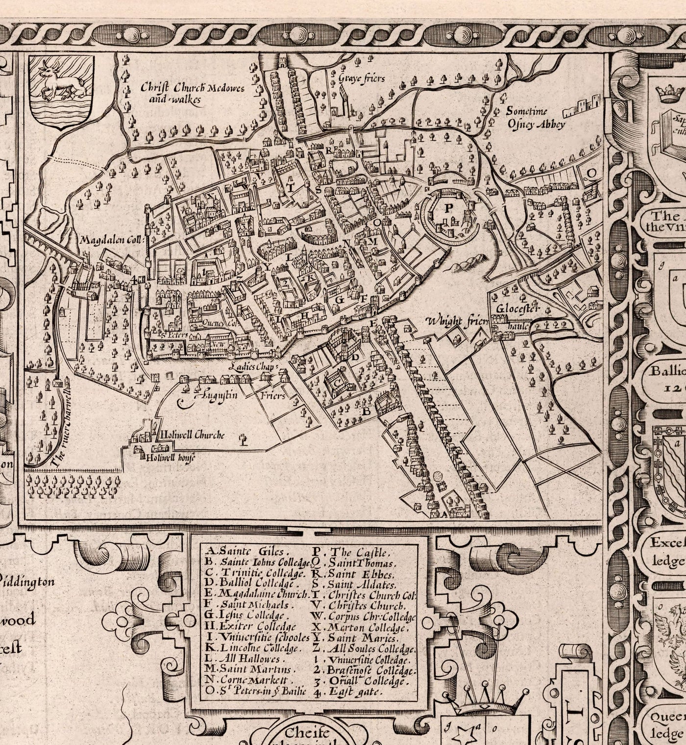 Ancienne carte d'Oxfordshire, 1611 par John Speed ​​- Oxford, Banbury, Abingdon, Bicester