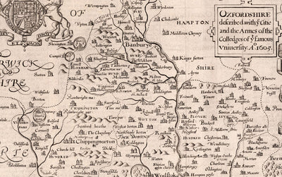 Alte Karte von Oxfordshire, 1611 von John Speed ​​- Oxford, Banbury, Abingdon, Bicester