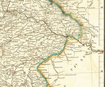 Ancienne carte de l'Allemagne occidentale réalisée par John Arrowsmith en 1862 - Berlin, Munich, Stuttgart, Hanovre, Nuremberg, Francfort