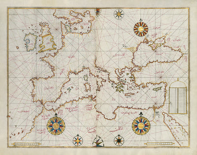 Ancienne carte arabe de l'Europe en 1525 par Piri Reis - France, Espagne, Royaume-Uni, Turquie, Allemagne