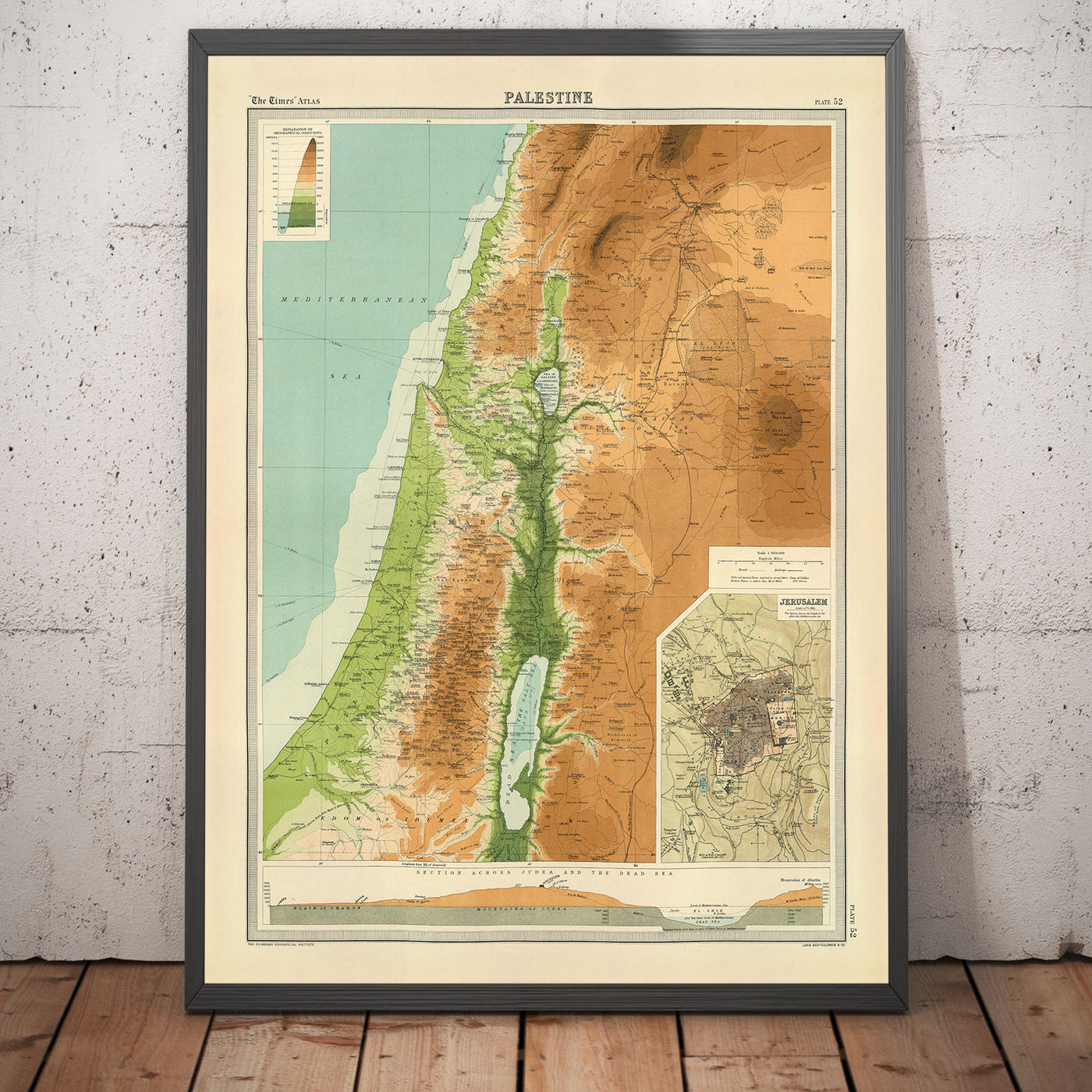 Alte Karte von Palästina im Jahr 1922 von Bartholomew - Jerusalem, Jaffa, Gaza, Amman, Jericho