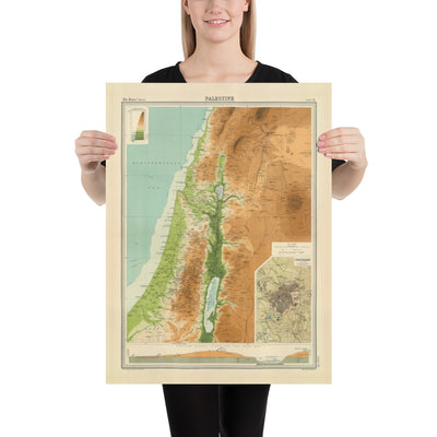 Ancienne carte de la Palestine en 1922 par Bartholomew - Jérusalem, Jaffa, Gaza, Amman, Jéricho