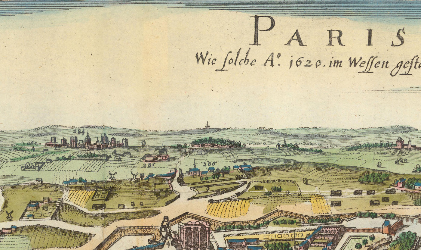 Alte Karte von Paris, 1655 von Caspar Merian - Ile Saint Louis und de la Cite, Pont Neuf, Seine, Notre Dame