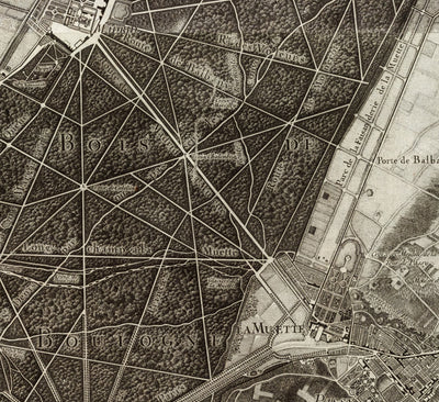 Viejo mapa raro de París, 1795 por Roussel - Louvre del siglo XVIII, Les Invalides, Champs-Ilysées