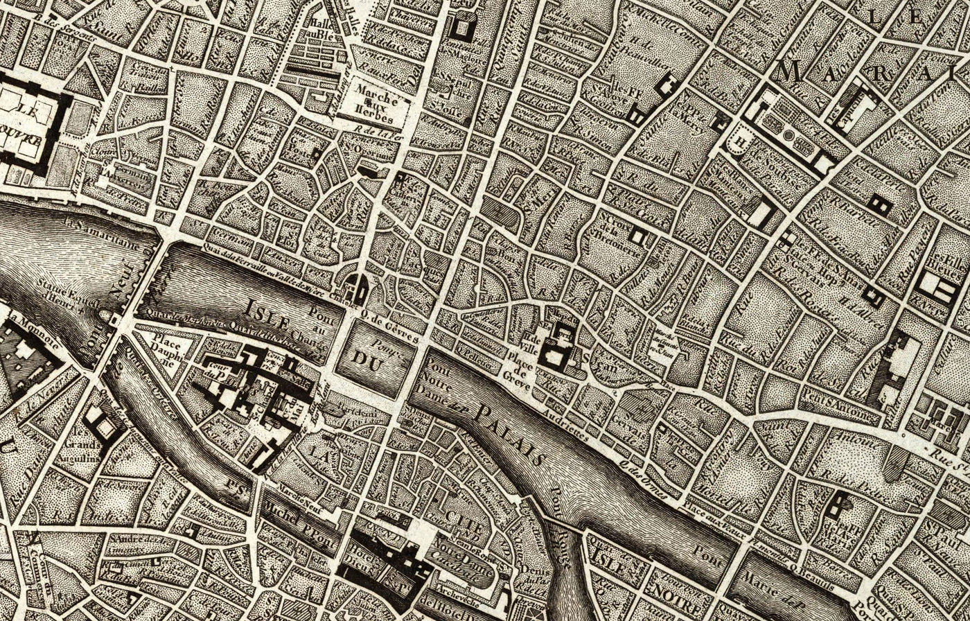 Rare ancienne carte de Paris, 1795 par Roussel - 18ème siècle Louvre, Les Invalides, Champs-Élysées