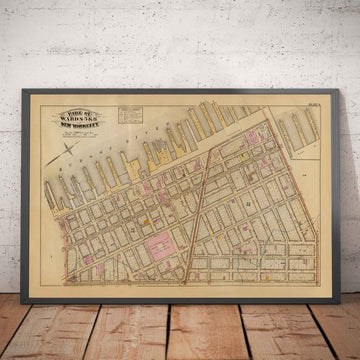 Alte Karte von Hudson Square & Tribeca, 1879 - Untermanhattan Wards NYC, Houston St, Holland Tunnel, Canal St, Varick St, Hudson St 