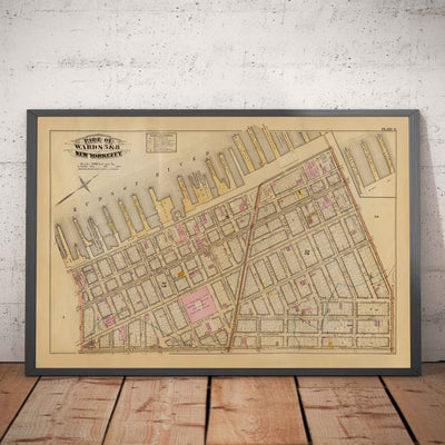 Ancienne carte de Hudson Square & Tribeca, 1879 - quartiers de Lower Manhattan NYC, Houston St, Holland Tunnel, Canal St, Varick St, Hudson St