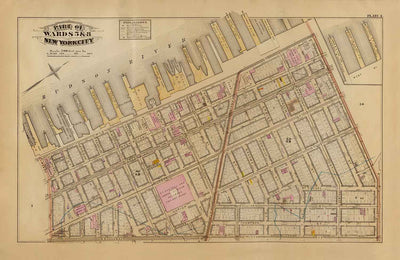 Mapa antiguo de Hudson Square y Tribeca, 1879 - Lower Manhattan Wards NYC, Houston St, Holland Tunnel, Canal St, Varick St, Hudson St