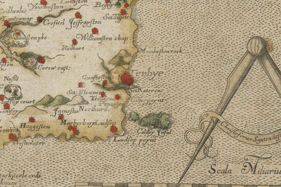 Ancienne carte du Pembrokeshire, Pays de Galles en 1578 par Christopher Saxton - Pembroke, Newport, Cardigan, Fishguard, Haverfordwest