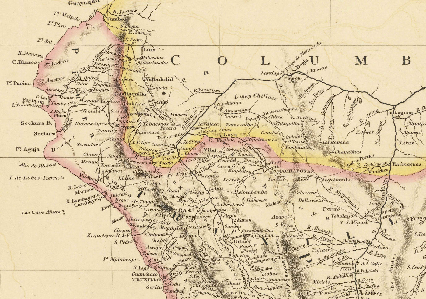 Alte Karte von Peru & Bolivien, 1842 von Arrowsmith - Oberperu, Chile, Südamerika, Anden, La Paz, Lima, Atacama