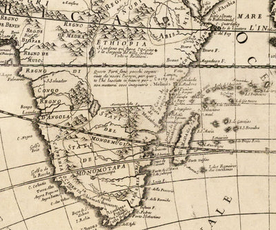 Mapa del Viejo Mundo, 1700 - Mapa del Atlas Antiguo Monocromo raro, Arte de la Pared Vintage por Paolo Petrini