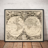 Mapa del Viejo Mundo, 1700 - Mapa del Atlas Antiguo Monocromo raro, Arte de la Pared Vintage por Paolo Petrini