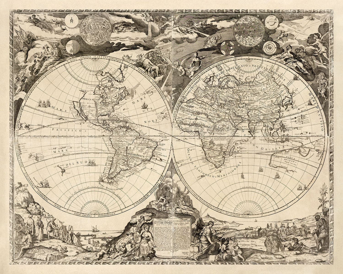 Old World Map, 1700-Rare Monochrome Antike Atlas Map, Vintage Wall Art von Paolo Petrini